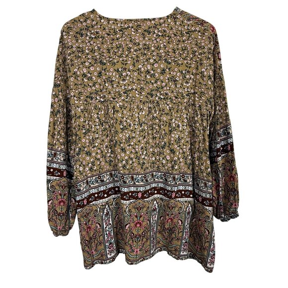 Hayden LA Tan Floral Boho Peasant Blouse Top Sz Small Surplice Flowy Lightweight - Picture 6 of 9